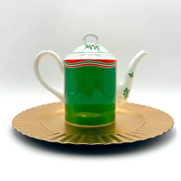 Vintage Japanese Christmas Teapot With Holly & Stripes Gift Replacements Complet - Picture 1 of 9